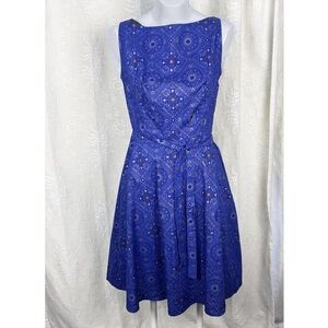 Heart of Haute blue fold astrology print fit & flare cotton dress retro pinup M
